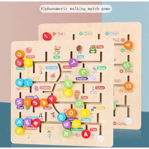 Baby Wooden Numbers Letter Matching Game Board Puzzles Animal Digital Walking Match Labyrinth Slide Puzzle Toys Children Toy