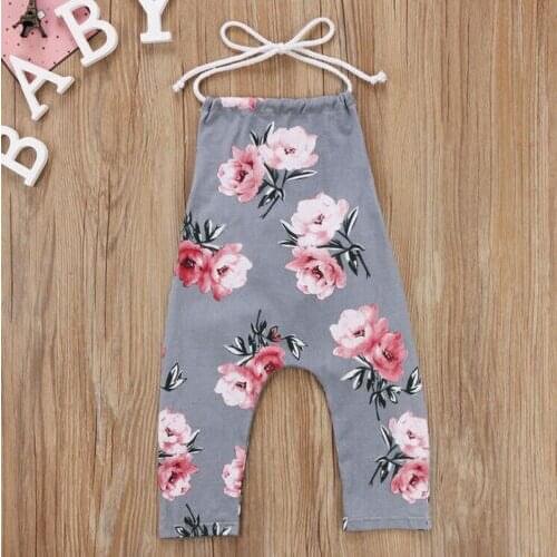Sleeveless Toddler Baby Kids Girl Flower Halter Romper Jumpsuit Playsuit Outfits Summer One Piece Floral Print Rompers Clothes