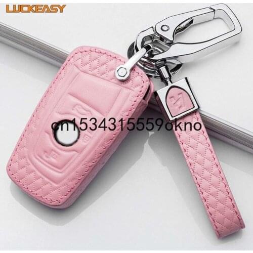 For BMW Series Remote Smart Key Fob Case Holder Cover 3 Buttons Pink Leather