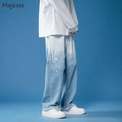 Gradient Jeans Men High Street Fashion Denim Straight Trousers Male Spring Mopping Chic Designed Baggy Vintage Korean Streetwear