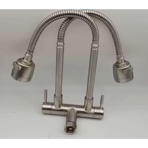 G1/2" Kitchen Faucet 304 Stainless Steel 304 Degree Rotating Rotating Sprinkler Faucet Single Cooling Double Pipe Outlet Faucet