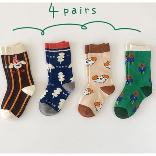 Korean New Fashion 4Pairs/Lot Children Socks Spring Autumn Cartoon Cotton Cute Baby Boys Girls Socks