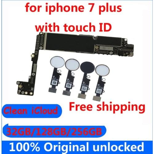 Factory unlocked Mainboard for iphone 7 plus 32GB 128GB 256GB with / without touch ID 100% Original for iphone 7plus Motherboard