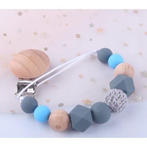 Miniatures Handmade Silicone Wood Beads Baby Chain Wooden Pacifier Clip Safe Teething Chain Teether Pacifier Chains Holder