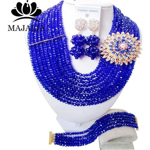 Fashion Nigeria Wedding african beads jewelry set blue Crystal necklace Bridal Jewelry sets Free shipping GG-1441