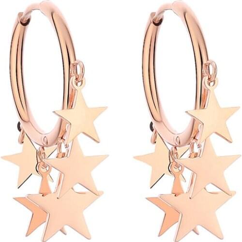 Trendy Womens Hoop Earrings Rose Gold Color Stainless Steel Stars Ins Tassel Earrings Female Statement Jewelry Gifts 2021