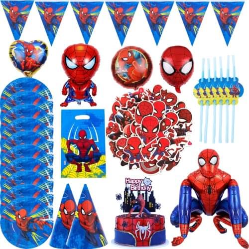 Spider man Party supplies Set Box Napkins Plates Tablecloth Cups Knives Forks Spoons Spider man Birthday Party Decoration Kids