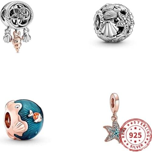 Real 925 sterling silver Beads Starfish Sea Horse Pendent Charm Beads Suitable fit Original Pandora Bracelet Jewelry 2021