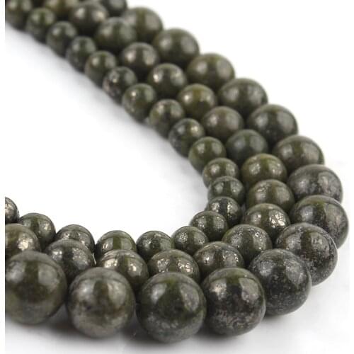 Natural Stone Green Iron Pyrite Mineral Beads Round Loose Spacer Beads For Jewelry Making Diy Bracelet Accessories 15” 6/8/10mm