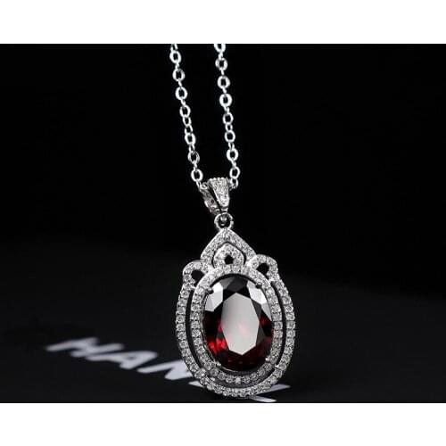 Single Pendant Full Diamond Imitation Natural Ruby Gems Heart-shape Zircon Stone Pendant for Women Collar Silver Color Jewelry