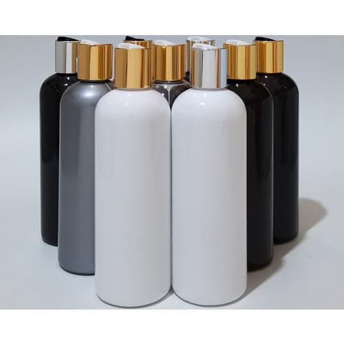 24pcs 300ml Empty Plastic Bottle Containers Gold Press Cap Shampoo Washing Cleaning Packaging Bottles Aluminum Disc Top Cover