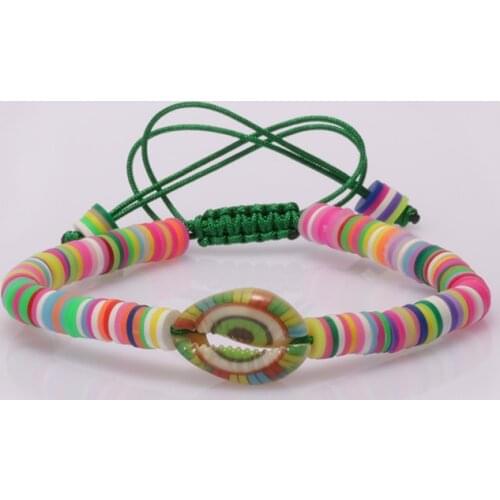 Pink green black multi-color boho statement jewelry charm rainbow clay silicone plastic beaded bracelets for woman
