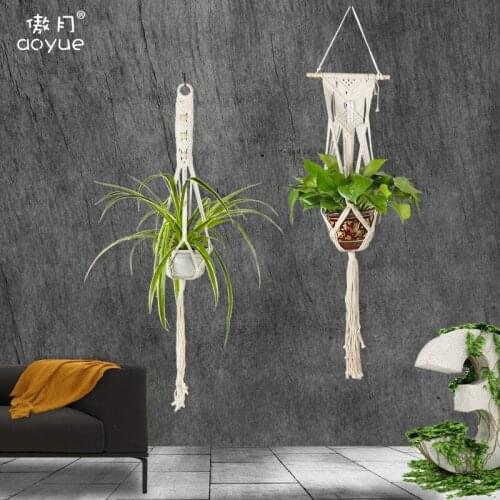 Handwoven Large-sized Plant Hanger Basket Handmade Rope Pots Holder Fine Hemp Rope Net Flower Pot Plant Lanyard Home Decoration