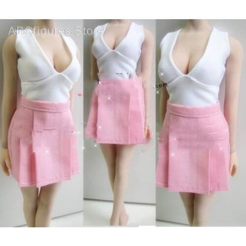 1/6 Scale White Sexy Sling Top Pink Short Skirt Dress Model for 12" Largest Bust Action Figure Body Female Clothes Set