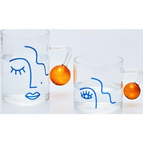 Nordic Art Glass Cup Heat Resistant Spherical Handle Household Water Cup Breakfast Milk Tea Coffee Cup Drinking Glasses