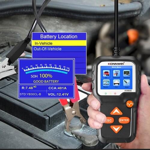KONNWEI KW650 Car Motorcycle Battery Tester 12V 6V Battery System Analyzer 2000CCA Charging Cranking Test Tools for the Car