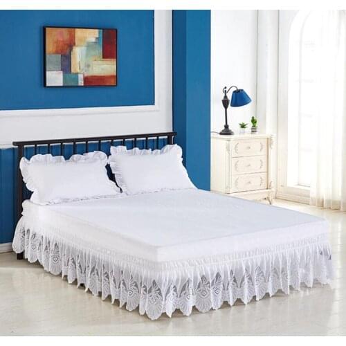 Vintage Crochet Lace Ruffle Elastic Band Bed Skirt Twin/Full/Queen/King Size