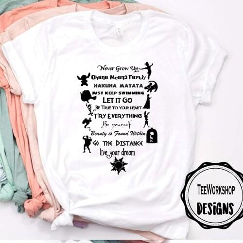 2020 Girls Fairy Tales Inspired T-shirt Cute Magic Kingdom Epcot Shirt Ulzzang Women Shirts 90s Tumblr Shirt
