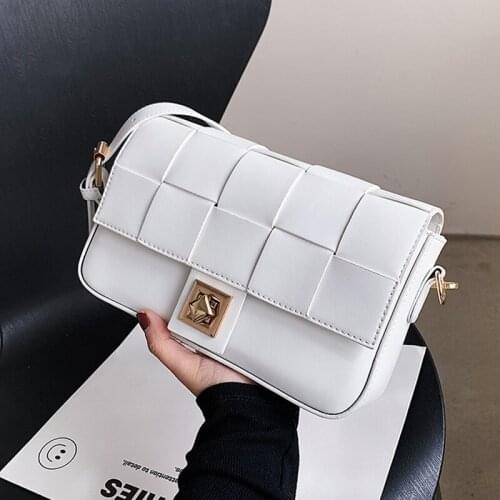 2021 New Flap Weaving Handbags For Women Popular Square Crossbody Bags High Quality PU Leather Ladies Shoulder Bags Day Clutches