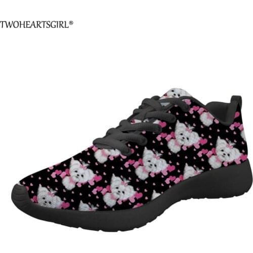 Twoheartsgirl Lovely Maltese Prints Womens Sneakers Shoes Woman Casual Flats Comfortable Light Shoes for Ladies Zapatos Mujer