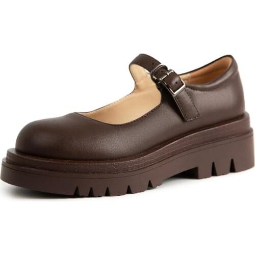 Osunlina Round Toe Lady Flats Platform Comfortable Genuine Leather Thick Bottom Low Heels Handmade Casual Mary Janes Shoes Woman