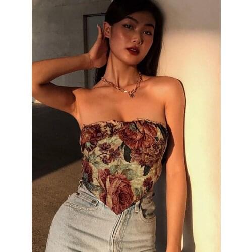 Missnight Elegant Summer Cropped Tank Chest Wrapping Sexy Floral Tube Tops Women Sleeveless Vintage Ruffles Backless Party 2021