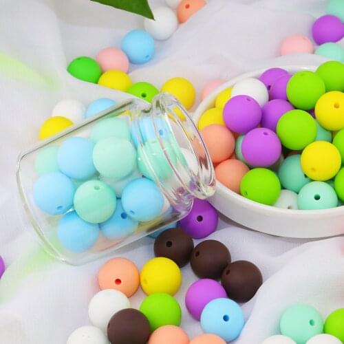 10pcs 15mm Silicone Round Beads For Mommy Handmaking DIY Pacifier Clips Chain Beads Baby Infant Chewable Toys Colorful Beads