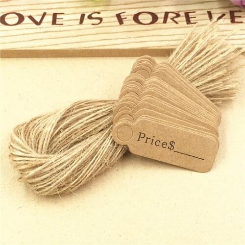 300Pcs/Lot Two Color Handcraft Cardboard Kraft Paper Hanging Tags Price Note Label Eco-Friendly Tags With Hemp Strings For Candy