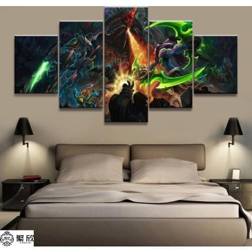 5 Piece Classic Game WOW Warcraft DOTA 2 Painting Poster Decorative Mural Art Room Wall Decor Canvas Painting Wholesale