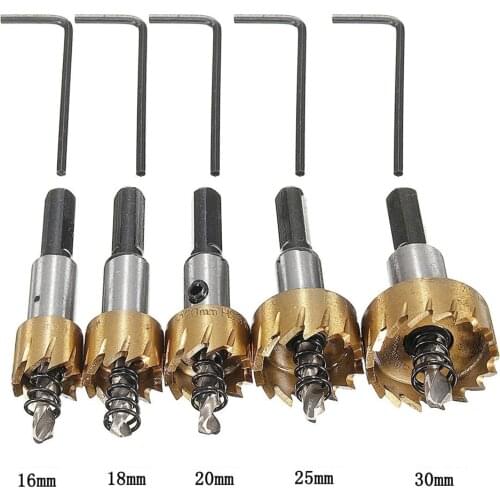 5-piece high speed steel 6542 titanium plated serrated hole opener M2 aluminum plate iron plate drilling bit set 16-30mm