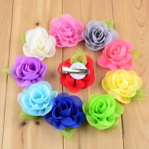 60pc/lot Girls Head Flower With Green Leaf Children Boutique Artificial Hair Flower Headwear DIY Accessories FC38