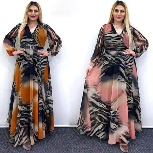 Abaya Dubai Caftan Sashes Muslim Fashion Dress Chiffon American Clothing Dresses V-neck Arabic Robe