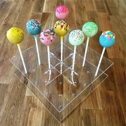 16 Hole Acrylic Cake Pop Lollipop Clear Display Stand Server Decoration Display Stand Holder Base Shelf 20x20cm