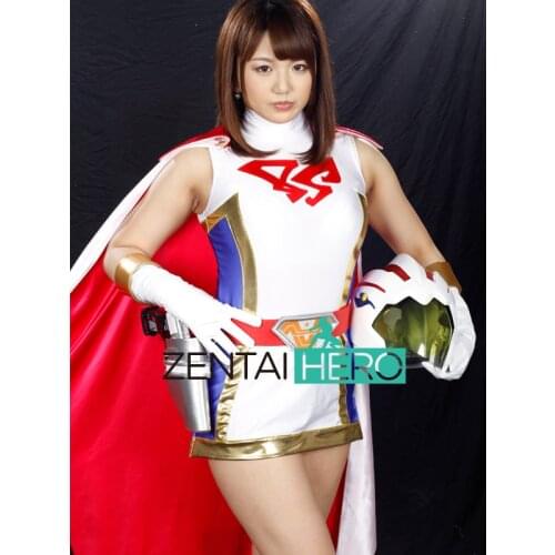 No Helmet! New Arrival Sexy Lady Gatchaman Super Hero Zentai Bodysuit White Dress Sexy Woman Gigalady Catsuit with Cape