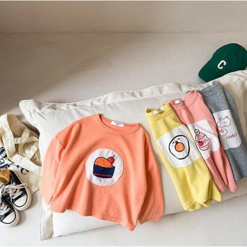 2021 new girls boys t shirt autumn cotton full sleeve fashion kids top 1-7 years WS48