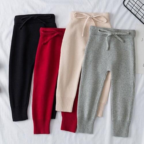 Kids Girls Boys Pants Winter Fall Knitted Pants Toddler Bottom Pants Little Child Solid Color Boys Elastic Leggings Clothing