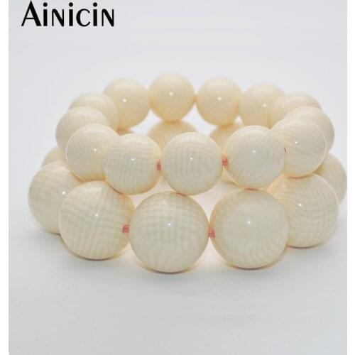 18~22mm Imitated Ivory Beige Color Beautiful Veins 8'' Strand Elastic Bracelets For Fashion Mens Gift Jewelry
