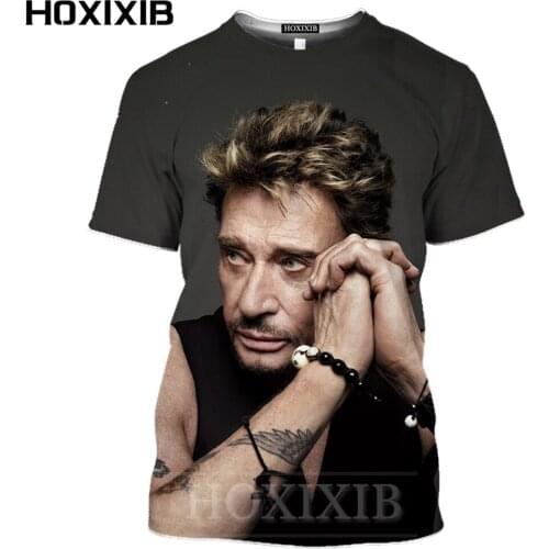 HOXIXIB Johnny Hallyday T Shirt Women 3D Print Rock Singer Hip Hop Black Men Tshirt Short Sleeve French Elvis Unisex Streetwear