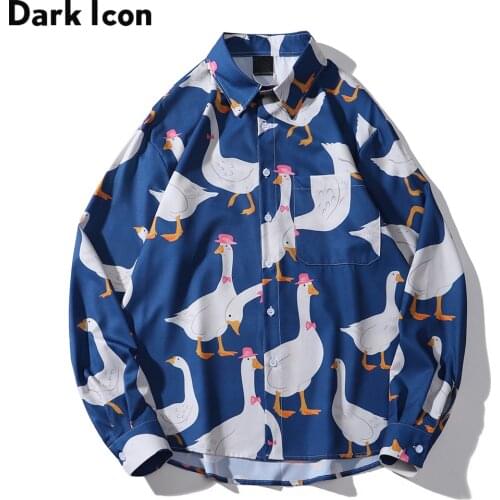 Dark Icon Full Printed Hawaiian Shirt Men Long Sleeve Turn-down Collar Shirts for Men