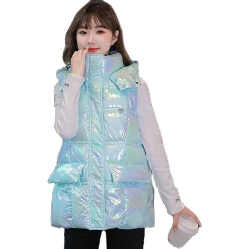 Glossy Down Cotton Vests For Women 2021 Winter New Korean Fashion Loose Vest Waistcoat Womens Vest Sleeveless Jacket Women