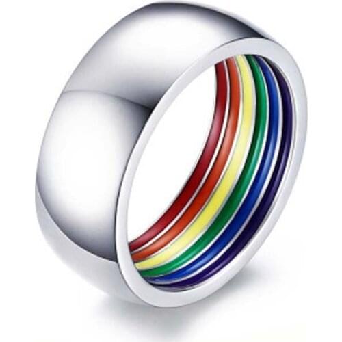 EAMIOR Fashion Individual Style LGBT Rainbow Men gay Pure White Stainless Steel ring European American holiday gift Jewelry