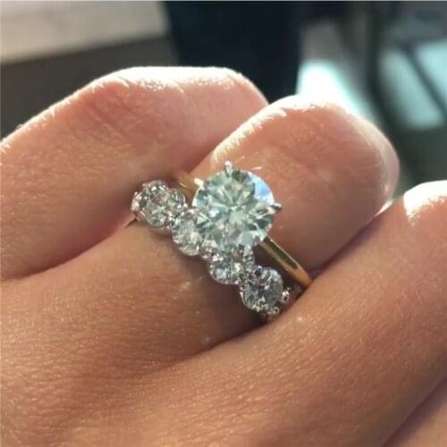 Solitaire Promise ring sets Real 925 Sterling silver Round AAAAA Cz Stone Statement Party Wedding Band Rings for women Jewelry