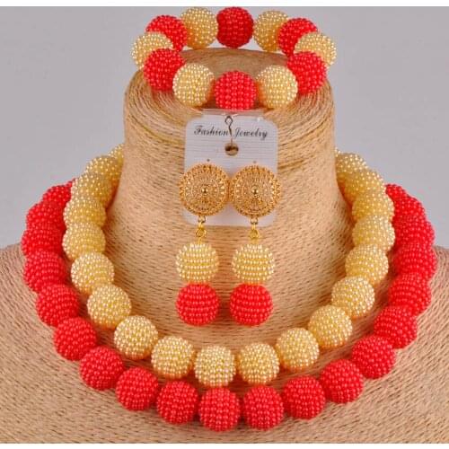 Red and champagne gold african wedding beads nigerian set FZZ106