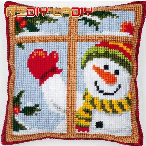 Cross Stitch Cushion Cover Santa Clause Pillow Chunky Cross-Stitch Cushion 100% Acrylic Yarn Pillow Case Home Decor Needlework