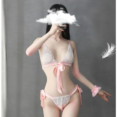 Lace See Through Bra and Panty Set Sexy Erotic Lingerie Underwear Set Womens Sexy Three Point Bras Set Kawaii Strapless Bra