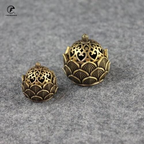 Retro Copper Large Lotus Pocket Hollow Out Incense Stick Burner Brass Incense Holder with Cover Home Decoration Sandalwood Cense