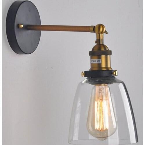 Wall Sconces Industrial Vintage Wall Lamp Fixture, Arm Swing Glass Wall Lights Bedroom Living Room Bar Balcony Decorative Lamp