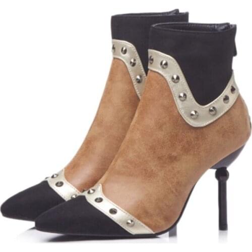 New Arrival 32 Min Size Ladies Women Botas Zapatos De Mujer Botas De Invierno Para Mujer High Heels 9cm Ankle Boots Shoes 5-81