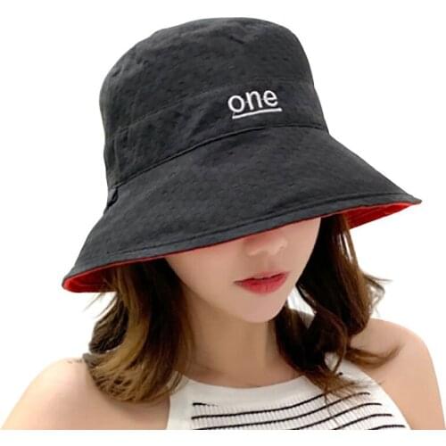 Cotton Double-sided Letter Embroidery Fisherman Hat for Women Outdoor Fishing Cap Casual Panama Bucket Cap Sunscreen Sun Cap