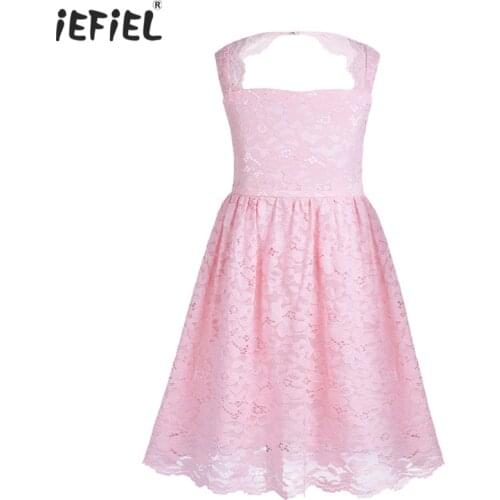 Girls Sleeveless Floral Lace Cutout Back Flower Girl Dress Princess Pageant High-waisted Wedding Bridesmaid Birthday Party Dres